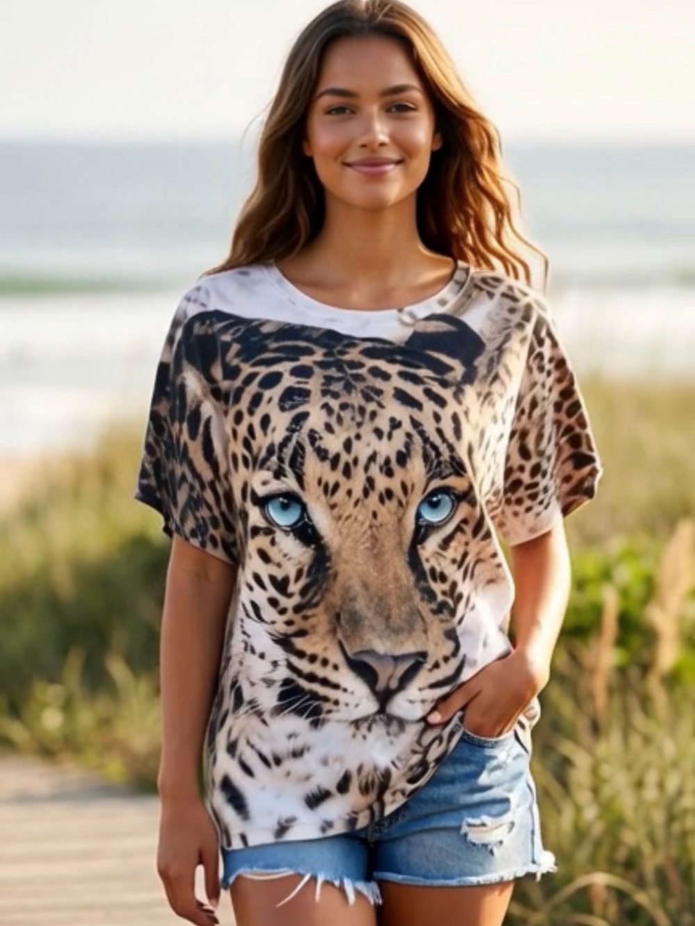 RAINFOREST Soft Neutral Leopard-Print Top $34 Retail Small